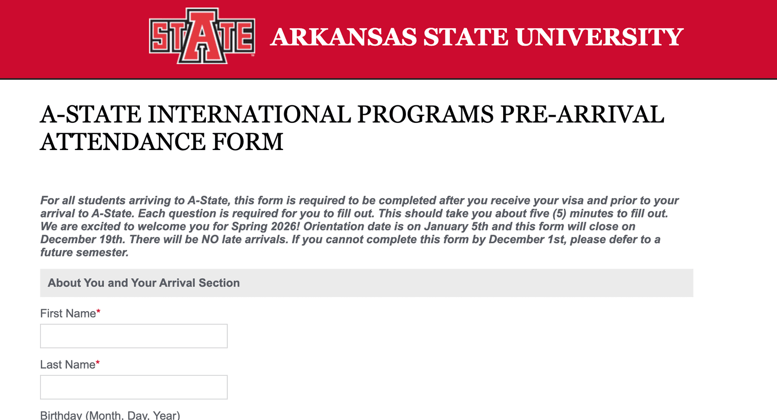 Guide to Completing the Pre-Arrival Form