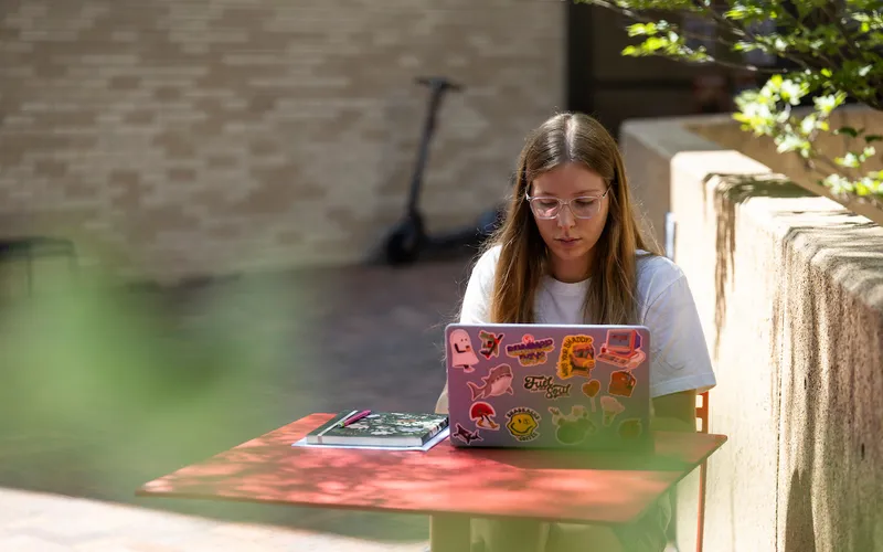An A-State student studying on campus in Jonesboro, Arkansas