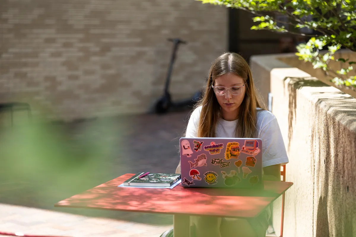 An A-State student studying on campus in Jonesboro, Arkansas