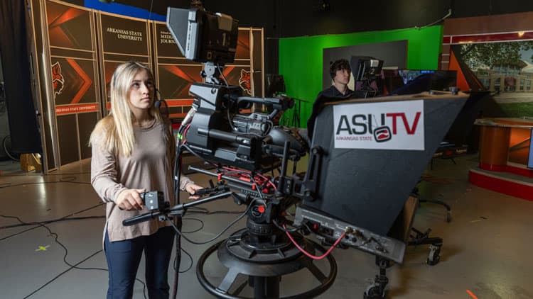 The ASU-TV studio at Arkansas State University, where students produce live television