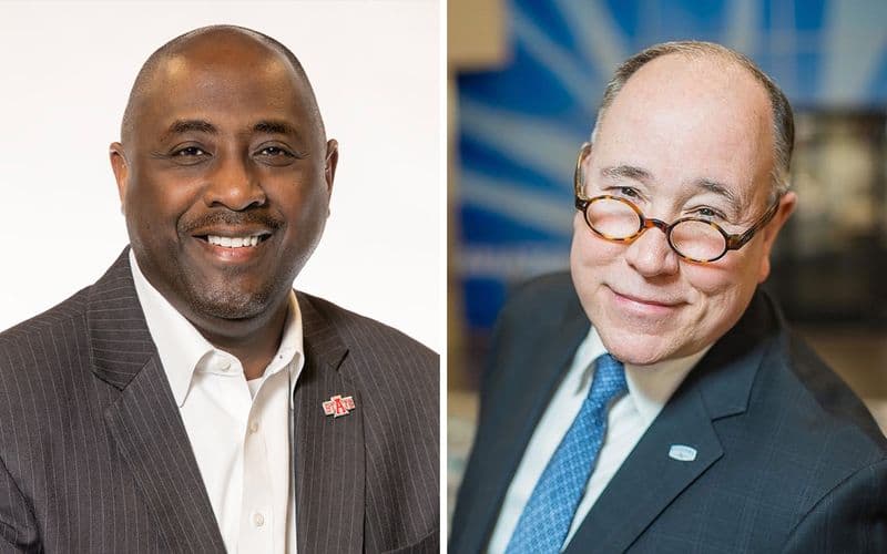 Dr. Calvin White Jr. (left), chancellor of Arkansas State University, and Ike Wheeler (right), chancellor of ASU-Newport