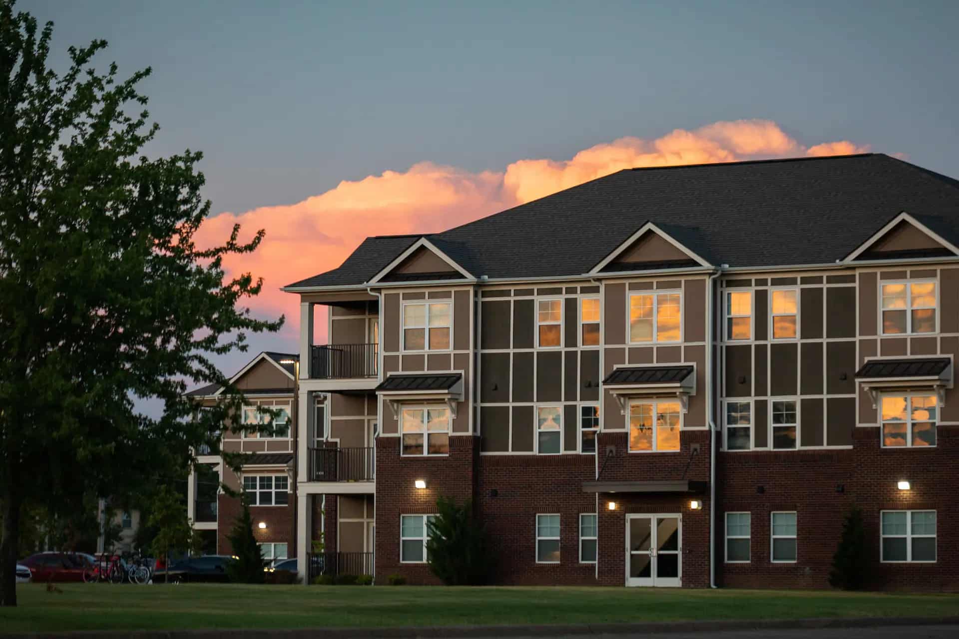 A-State campus housing at sunset